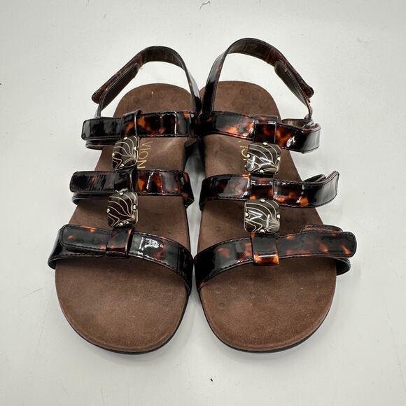 VIONIC Amber Brown Tortoise Shell Adjustable Strappy Sandals // 6 - Picture 1 of 8